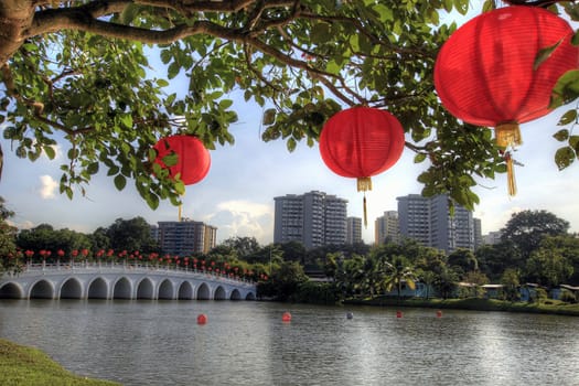 Red Lantern Hanging in Singapore Chinese Garden