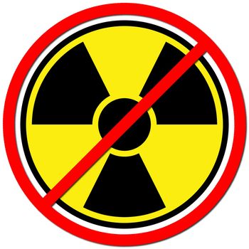 Yellow sign against radiation on white background.
