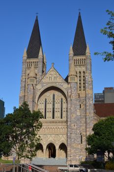 Completely rebuilt front of St John's Cathedral in Ann Street, Brisbane.