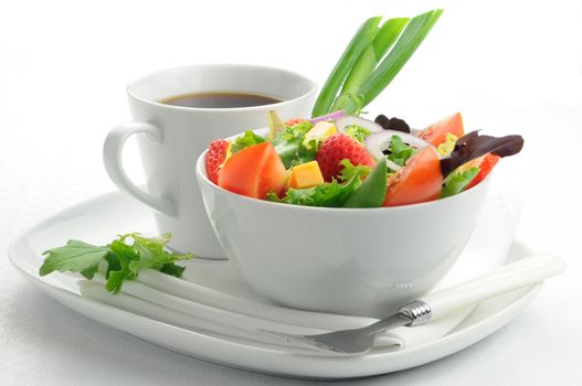 Simple green salad and coffee for lunch.