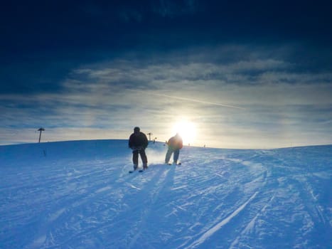 Skiing in the mountains