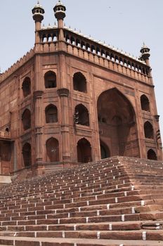 Steps leading to the entrance of The Friday Mosque (Jama Masjid) in Old Delhi, India