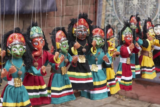 Colourful puppets on a market stall in Kathmandu, Nepal