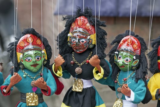 Colourful puppets on a market stall in Kathmandu, Nepal