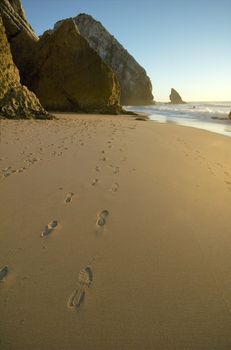 footprints at Portuguese beach