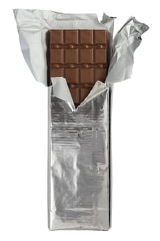 A photo of a large bar of milk chocolate. Clipping path included.