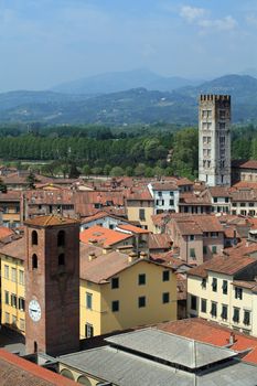 View of the Bell Tower in the Italian city of Lucca, Tuscany.
