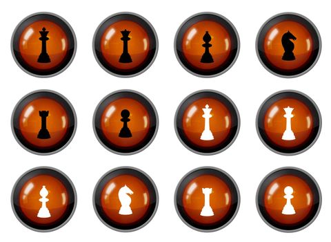 Twelve buttons with Chess icons isolated on white