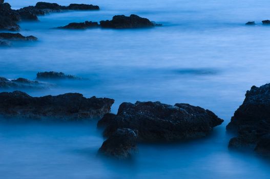 Picture of sea rocks at low light