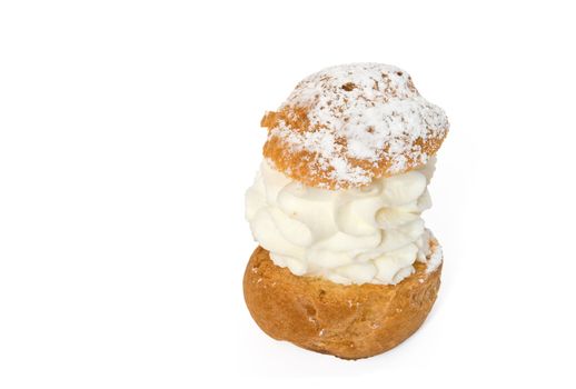 one cream pastry isolated on white background