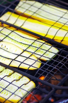 Vegetables cooking on the grill