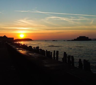 Sunset on the the promenade of Saint Malo
