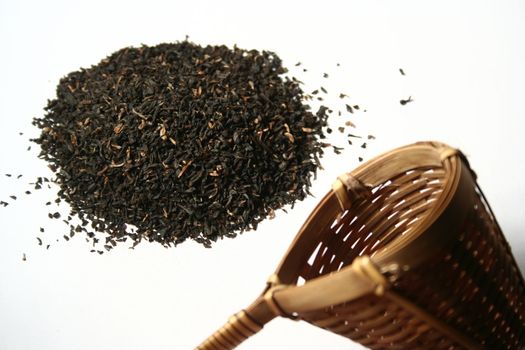 Black tea on white background