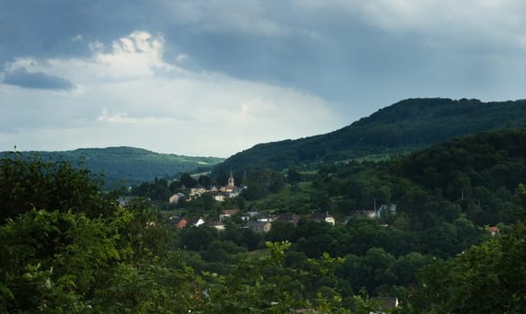 View from hill on small town in Luxembourg, Europe 