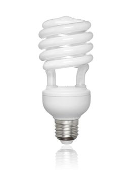 Compact fluorescent light bulb isolated over white background. Small reflection of the bottom.