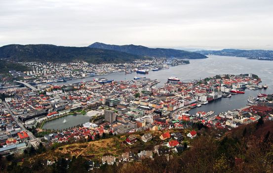 view of Bergen from fløyen mountain