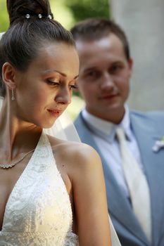 Beautiful newly married pair in park