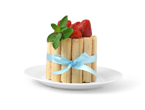 Dessert souffles with cookies and fresh strawberries isolated
