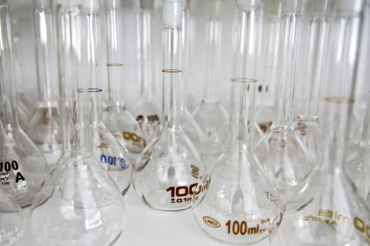 Belly test tubes standing in a chemistry lab