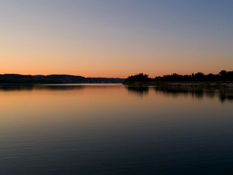 Missouri river snrise at the bald eagle observation park near Fort Randall Dam. South Dakota