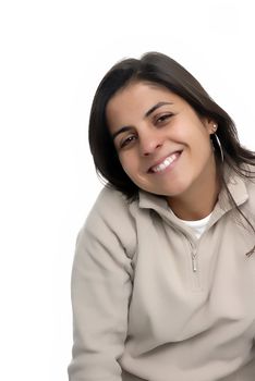 young casual woman portrait in a white background