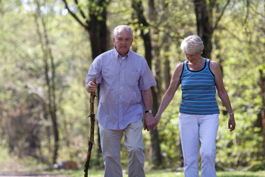 Senior couple out for a walk on a summerday