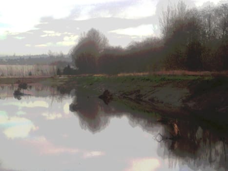 Abstract Wildlife Pond Refuge showing an artistic view of this man-made refuge for local wildlife.
