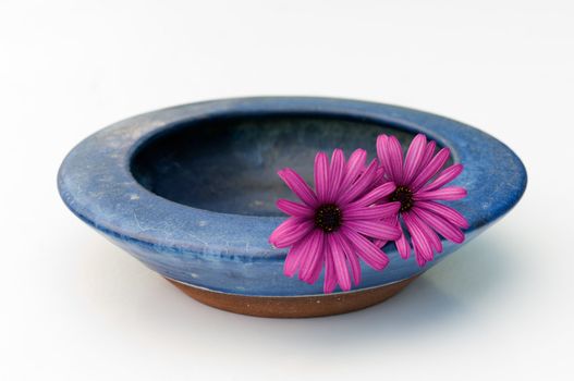 Image of a souvenir Greek ceramic bowl with violet flowers