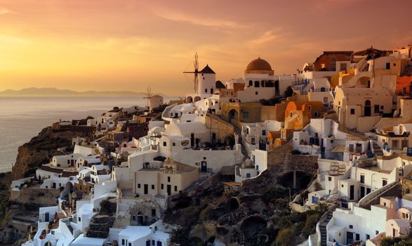 The beautiful and uniue village of Oia on the Greek island of Santorini, photographed during a majestic late afternoon