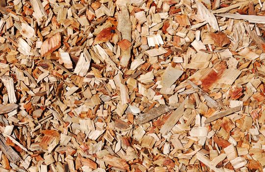 Surface covered with layer of wooden chips 
