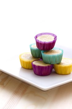 undecorated cupcake in multicolored paper cup