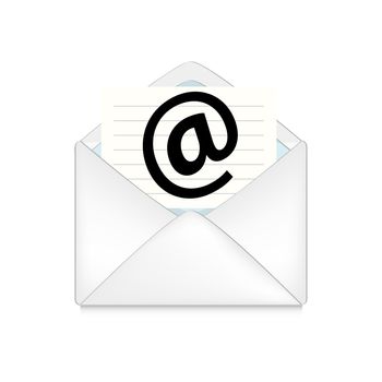 opened envelope with email on white background