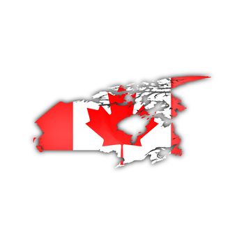 map and flag of canada with shadow on white background