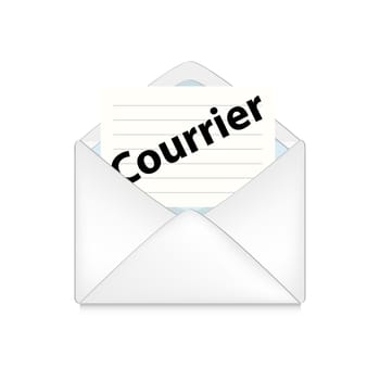 opened envelope with courrier on white background