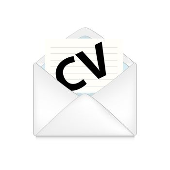 opened envelope with cv on white background