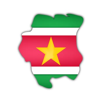map and flag of surinam with shadow on white background