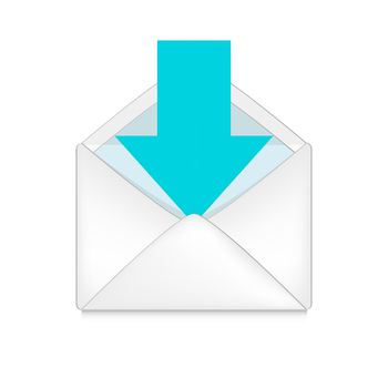 opened envelope with blue arrow on white background