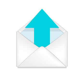 opened envelope with blue arrow on white background