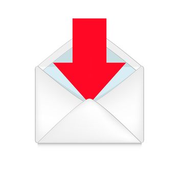 opened envelope with red arrow on white background