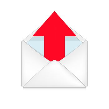 opened envelope with red arrow on white background