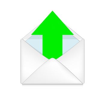 opened envelope with green arrow on white background