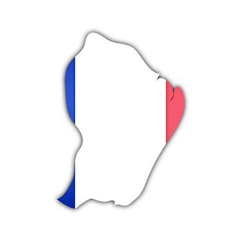 map and flag of french guyana with shadow on white background