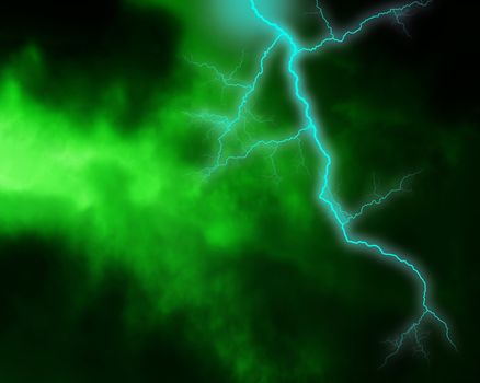 Lighting strike within some green clouds.