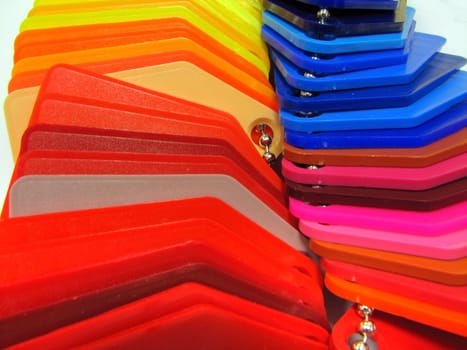 plastic different color samples , red yellow blue