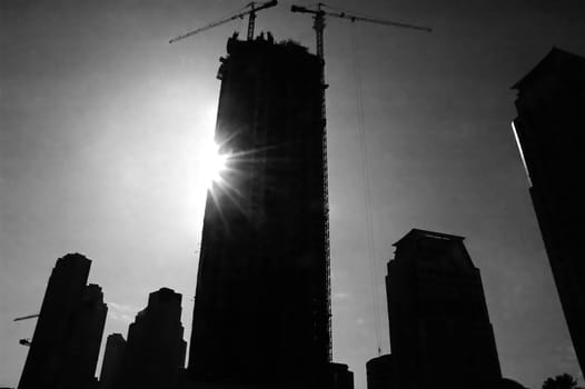 Marina district under construction in Dubai, UAE 2008 Feb. Over 200 towers built at once