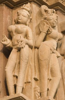 Hindu figures decorating the Kandariya Mahadeva Hindu Temple at Khajuraho, India. 11th Century AD.