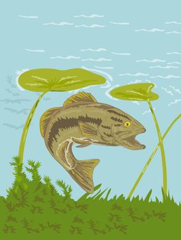 illustration of a largemouth bass fish swimming underwater 