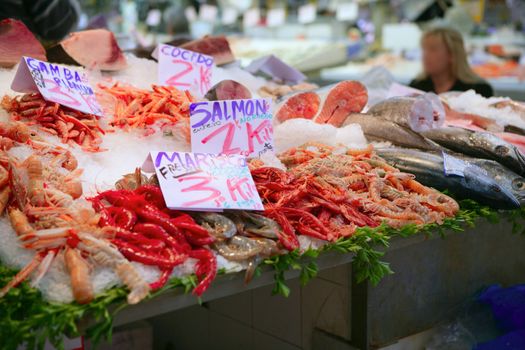 Mediterranean seafood in the market on ice