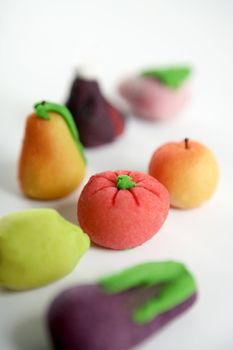 Variety of fruits on colorful marzipan. St. Dionis famous saint celebration in Spain. San Dionisio. October 9 th