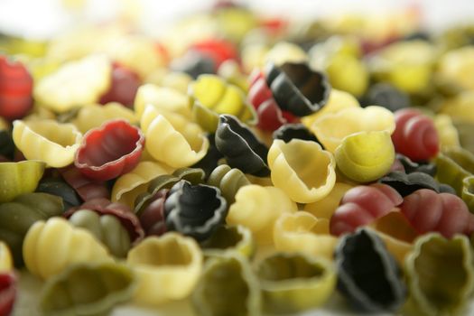 Italian pasta texture, multicolor, clam shell shape